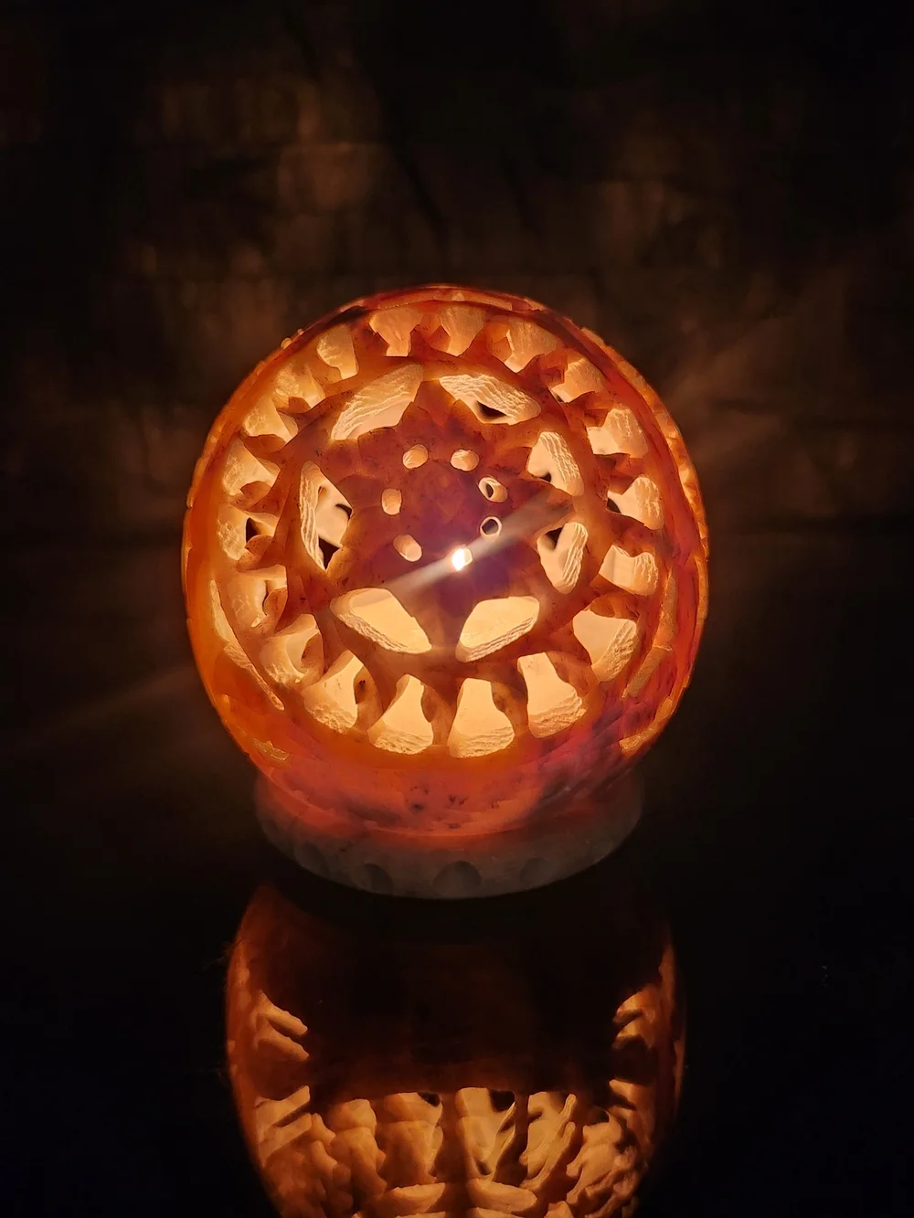 Handcrafted Carved Soapstone Tealight Holder With Floral Cutouts